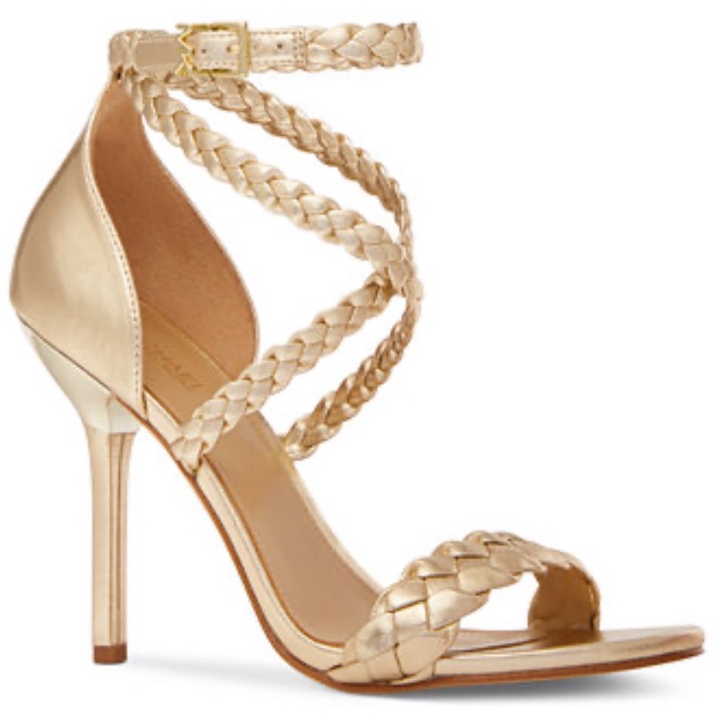 MICHAEL MICHAEL KORS Astrid Braided Metallic Faux Leather Sandal 8.5